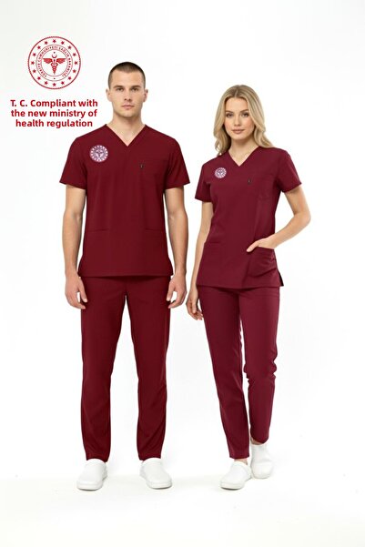 Class Üniforma Uniformă pentru spital Bordeaux material elastic Scrubs pentru femei (conform nouului reglementare - roșu pentru ciclism)