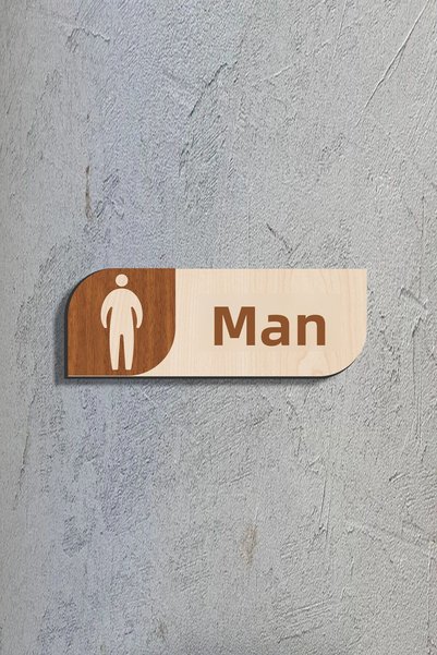 mars tasarım Men's Toilet Sign 25X9 cm Door Directional Sign Large Size