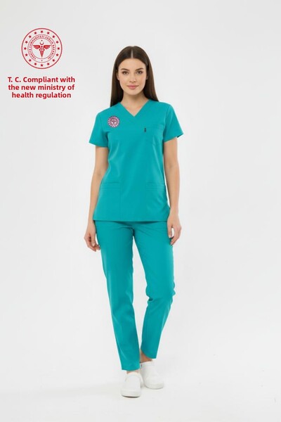 Class Üniforma Uniformă pentru personalul medical din familie turcoaz material elastic Scrubs pentru femei (conform cu noua reglementare - Bermuda)