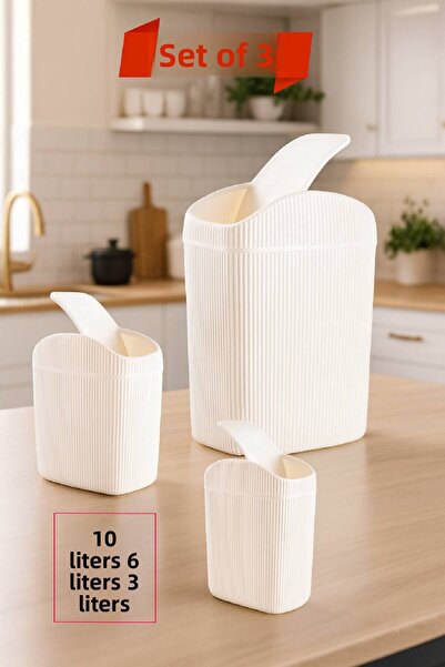 Open Home Concept 3-Piece Trash Can, Kitchen, Bathroom, Toilet, Office Trash Can Cream