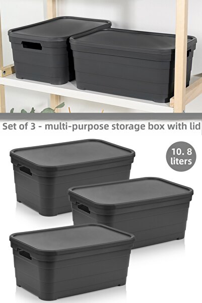 Meleni Home 3 Decorative Pyramid Storage Boxes with Lids - Closet Organizer 10.8 Liters Anthracite