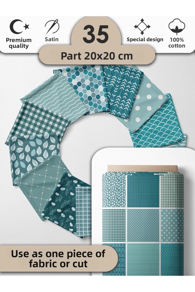 FabricMarket 100% Cotton Satin Fabric – 35 Pieces 20X20 Cm, One Piece Patchwork Fabric, Beige Colors