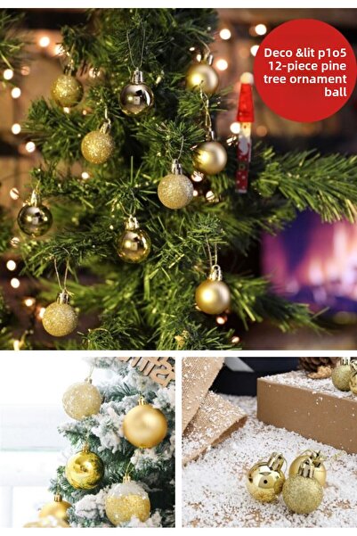 HediyeFilesi 12-Piece Christmas Pine Tree Ornament Set – 4 cm Shiny & Glitter Mixed Ball Ornaments Christmas Pine Tree Ornament