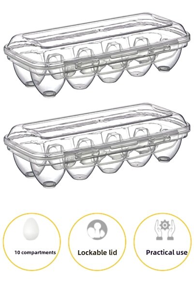Buffer ® 2 Pieces 10 Compartments Egg Cup Storage Box with Lockable Lid Yu110
