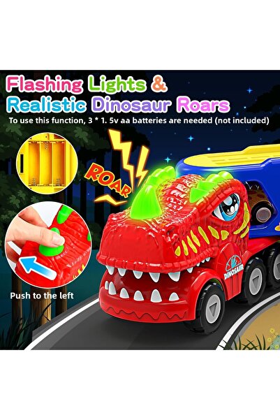 Brother Toys Large Size Dinosaur Carrying Toy Truck with Sound and Light, 4 Dinosaur Carrier Truck, 34 Cm.