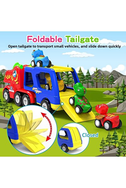 Brother Toys Large Size Dinosaur Carrying Toy Truck with Sound and Light, 4 Dinosaur Carrier Truck, 34 Cm.