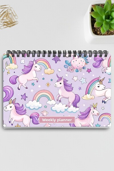 qoeuyl boutique Planificator săptămânal cu tematică unicorn liliac A5 cu spir...