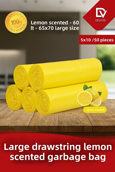 naft أكياس قمامة كبيرة الحجم برائحة الليمون مع رباط، 10 قطع، 5 لفات، 65×70 سم...