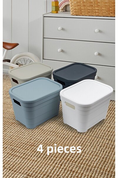 Nesto Home Set of 4 Multi-Purpose Colorful Box with Lid Office Organizer 4X5 Liters