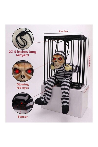 ZERO LAND Lvsqvr Animated Voice Sensor Prisoner Looking Skull Skeleton Decoration (230224) 22X27 cm