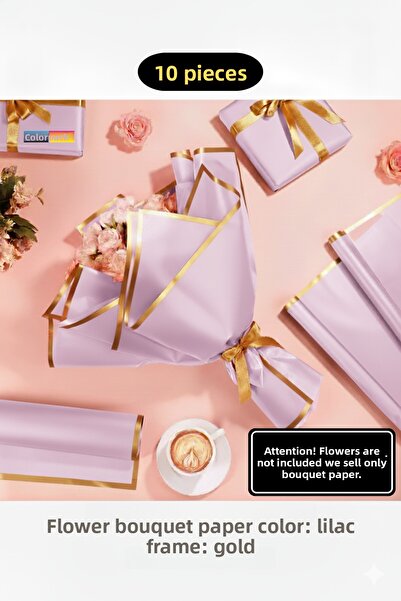 COLORPAK ورق جيلاتين لتغليف باقات الزهور (خلفية أرجوانية وحواف ذهبية) غير لام...