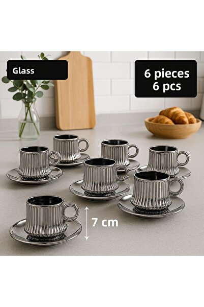Fiyakalı Ürünler Atölyesi 6-Piece Glass Coffee Cup Set, Serrated Model, Turkish Coffee Cup Set, Tea and Coffee Presentation