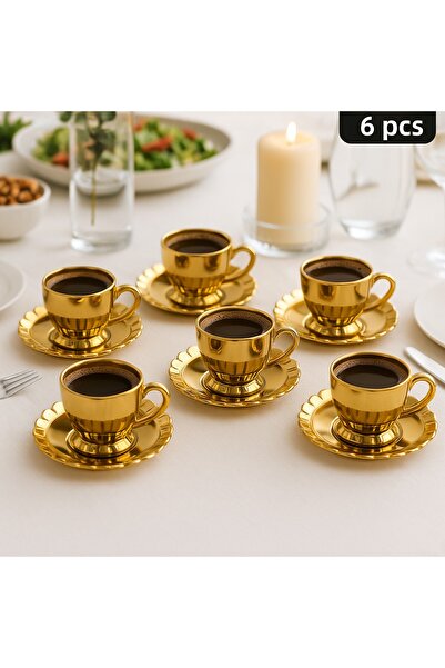 Fiyakalı Ürünler Atölyesi 6-Piece Glass Tea Cup Set, Turin Model, Large Size ...