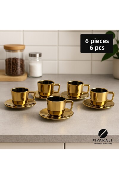 Fiyakalı Ürünler Atölyesi 6 Pieces Glass Coffee Cup Set,Straight,Turkish Coffee Cup Set,Tea and Coffee Presentation