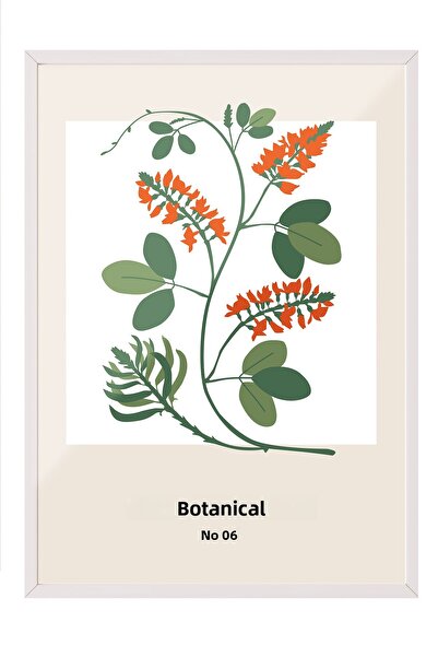 Zestia Tablou în ramă albă, Floare și frunze portocalii – Botanic, Poster dec...