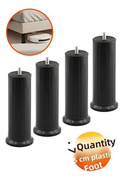 Badem10 Keson 4 Pieces 15 cm Black Plastic Furniture Base Tv Unit Heightening Leg Robot Vacuum Cleaner Compatible