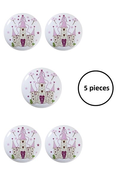 MegaVitrin 5 Pieces Porcelain Princess Castle Patterned Children's Room Furniture Handle Ceramic Drawer Cabinet Knob