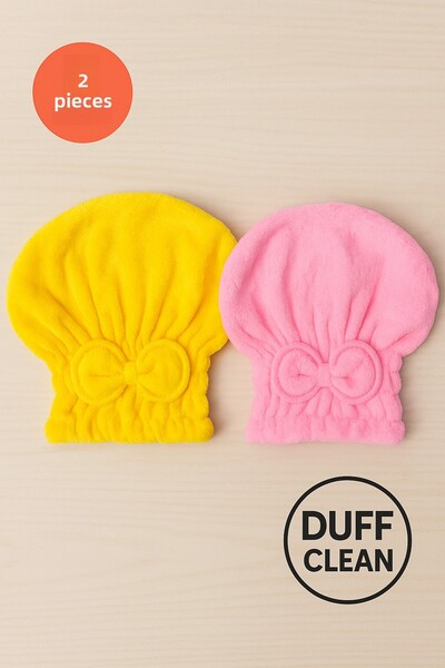 DUFF CLEAN (Pink & Yellow)Hair Drying Cap Head Towel Shower Cap Wet Hair Dryi...