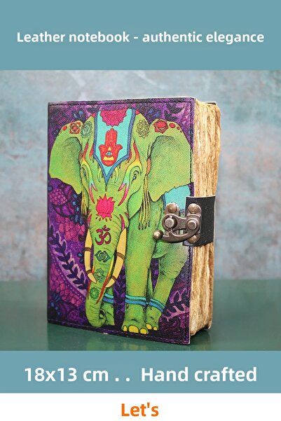 Letsii دفتر ملاحظات من الجلد الأصلي بتصميم الفيل مقاس 18x13 سم