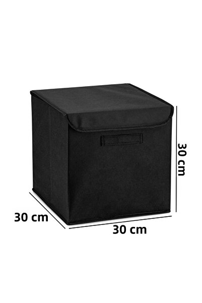 HomyJRs Black Wardrobe Laundry Toy Organizer Folding Storage Box with Lid 30X30X30