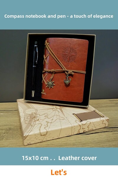 Letsii قلم جلدي بتصميم بوصلة باللون البني باللون الأسود