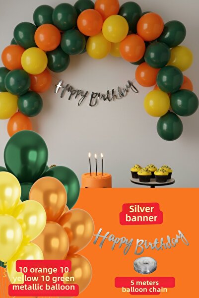 Baloncu Nene Silver Happy Birthday Banner Balloon Set Yellow Orange Green Balloon Birthday Party Decorations