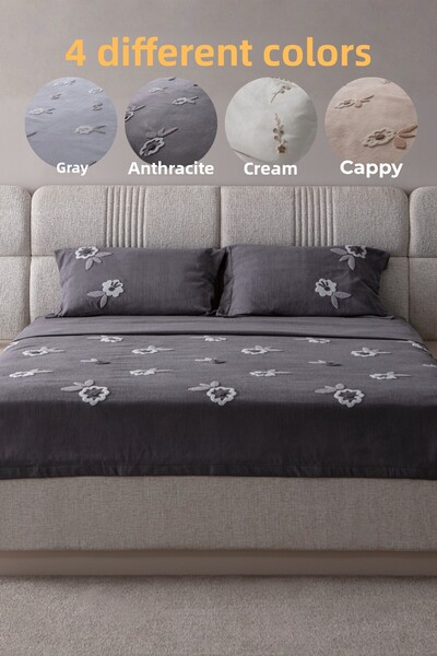BUGİ HOME COLLECTİON Lalezar Desen Double Embroidered Bedspread Set Chenille Fabric Punch Embroidered 240X260Cm