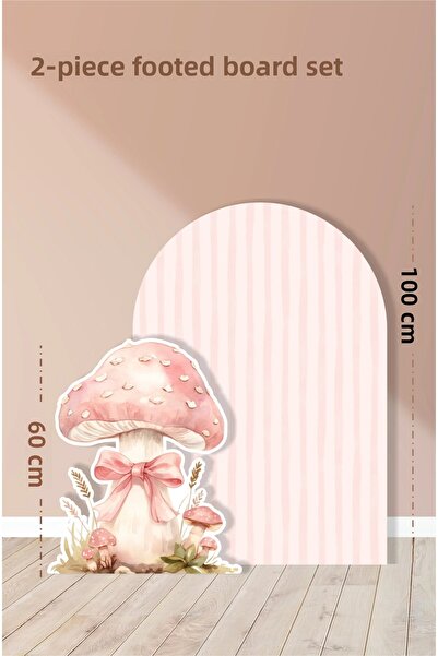 neşeli günlerim مجموعة من لوحتين بقاعدة، مخططة بالبودرة، بتصميم الفطر مع فيونكة / 100 سم - 60 سم