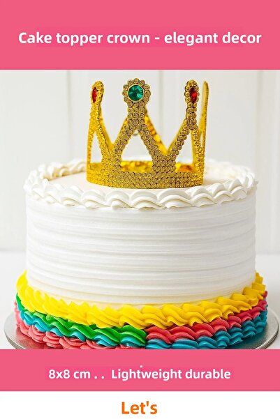 Letsii Gold Glitter Plastic Cake Topper Crown 8X8 cm