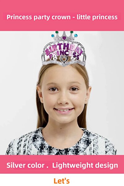 Letsii Silver Color Pink Detailed Written Princess Birthday Party Crown