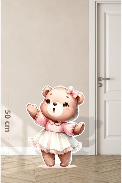 neşeli günlerim لوحة بتصميم دمية دب لطيفة واقفة بفستان توتو أبيض - 50 سم
