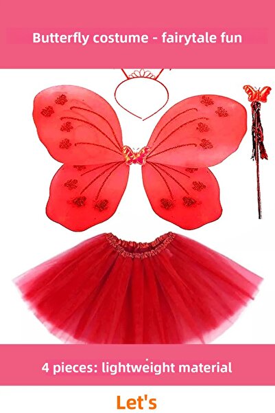 Letsii مجموعة إكسسوارات الفراشة الحمراء مكونة من 4 قطع للأطفال