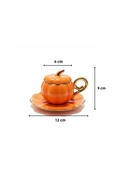 FAIR HOME Gilded Lid Porcelain Orange Pumpkin Coffee Cup Set – for 6 People