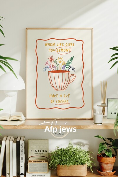 tablodea Poster înrămat cu ceașcă de cafea florală, decor pentru bucătărie, t...