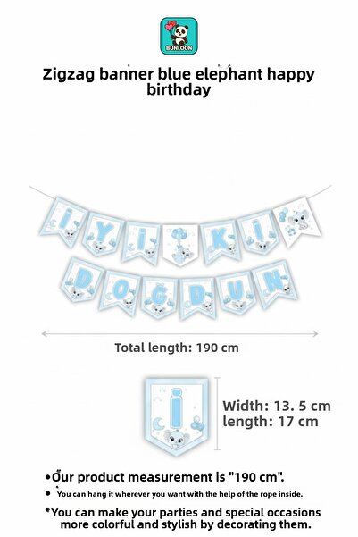 Bunloon Zigzag Banner Blue Elephant Happy Birthday Lettering – Birthday Party Decoration