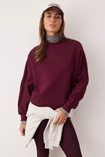 Trendyol Collection Plum Premium Oversize/Wide Fit Stand Collar Thick Fleece Inside Knitted Sweatshirt Twoaw26Sw00205