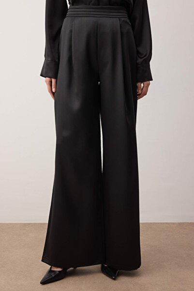 Trendyol Collection Black Plain Woven Satin Stylish/Evening Pants Tprss23Pl00001