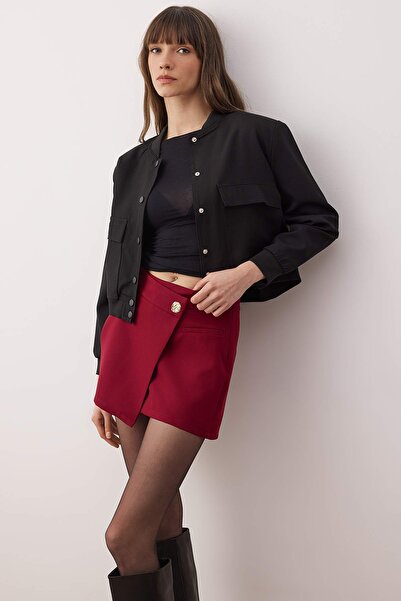 Trendyol Collection Burgundy Button Detailed Mini Shorts Skirt Shorts & Bermuda Twoaw26Sr00027