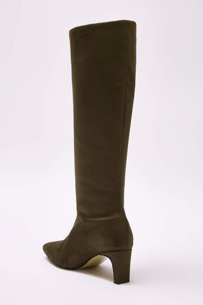 TRENDYOL SHOES Khaki Suede Thin Heeled Women's Boots Takaw25Cz00002