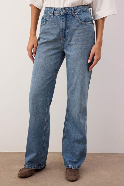 Trendyol Collection Μπλε*002 Ψηλόμεσο τζιν με φαρδύ πόδι TWOAW24JE00089