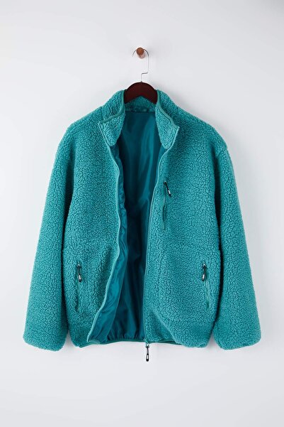 Trendyol Collection Limited Edition Blue Regular Fit Welsoft Plush Coat Tmnaw24Mo00032