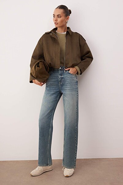 Trendyol Collection Blugi albaștri cu talie înaltă New Mom TWOAW26JE00273