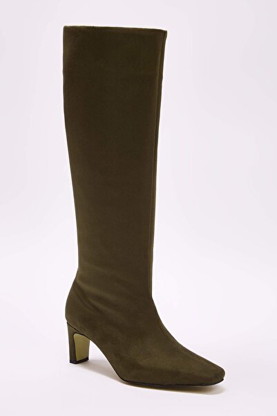 TRENDYOL SHOES Жіночі чоботи з тонким каблуком Haki Süet TAKAW25CZ00002