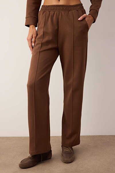 Trendyol Collection Brown Piping Oversize/Wide Fit Wideleg/Wide Leg Knitted Tracksuit Set Twoaw26Em00015