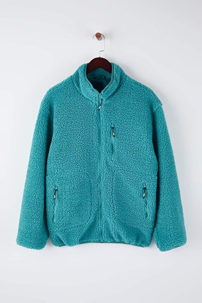 Trendyol Collection Limited Edition Blue Regular Fit Welsoft Plush Coat Tmnaw24Mo00032