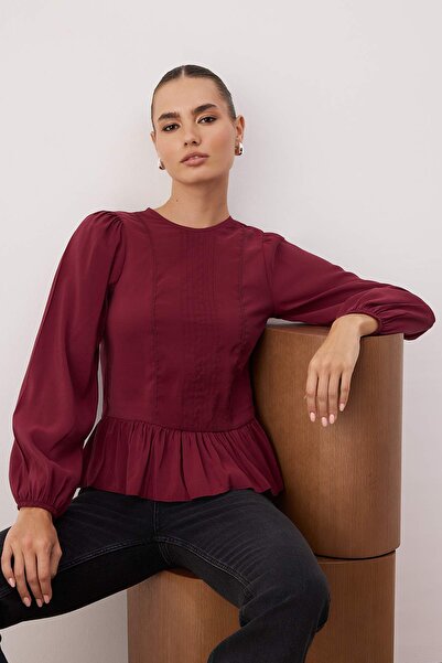 Trendyol Collection Burgundy Woven Blouse with Accessory Detail Twoaw26Bz00299