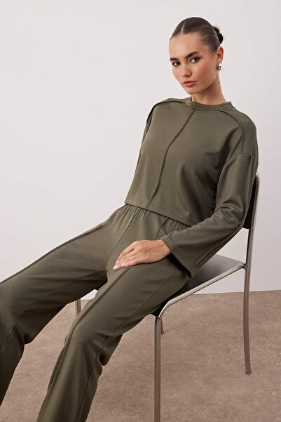 Trendyol Collection Khaki Regular/Normal Fit Flare/Spanish Leg Knitted Bottom - Top Set Twoaw26Au00131