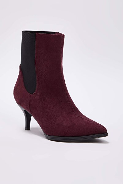 TRENDYOL SHOES Burgundy Suede Pointed Toe Women's Thin Heeled Ankle Boots Takaw26Bo00105