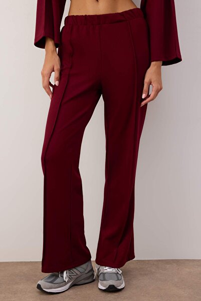 Trendyol Collection Burgundy Regular/Normal Fit Flrae/Spanish Flare Knitted Bottom - Top Set Twoaw26Au00131