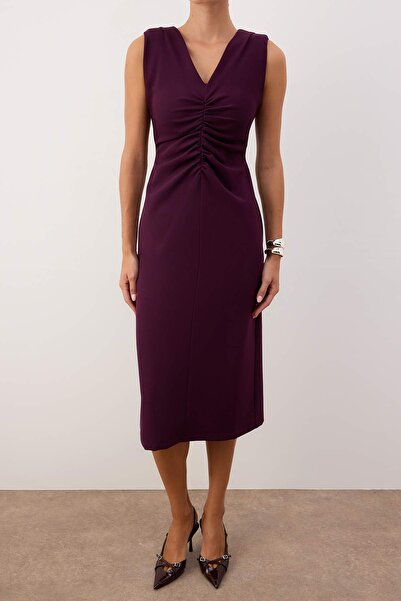 Trendyol Collection Plum Straight Bodycon Midi Woven Dress Twoaw26El00285
